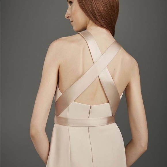 NWT Davids Bridal Pleated Cross-Back Double Cloth Bridesmaid Dress 0 Wine - Picture 2 of 5